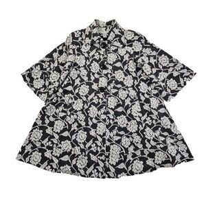 Newport News Overcoat Women's Size 12 Black White Floral Pockets Lined EUC